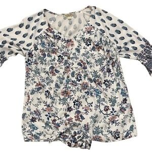 ONE WORLD Top Paisley‎ Ruffle Tie Waist Long Sleeve Flowy Size Medium